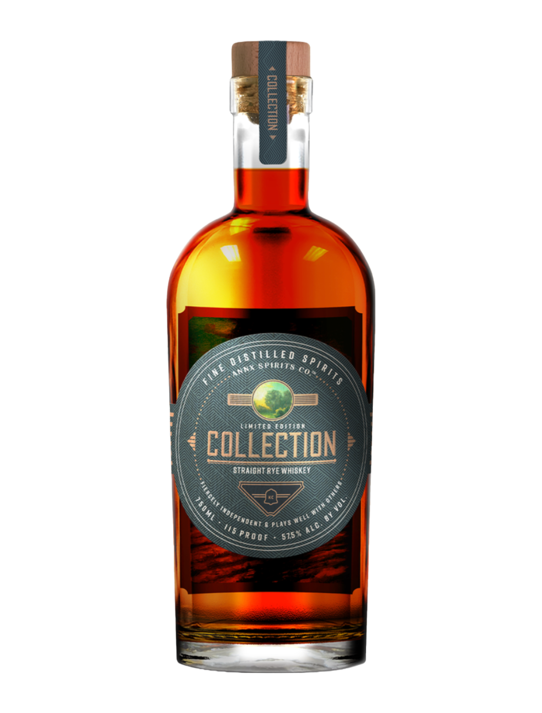 An elegant bottle of ANNX Spirits Co. Collection Rye Whiskey in front of a plain white background