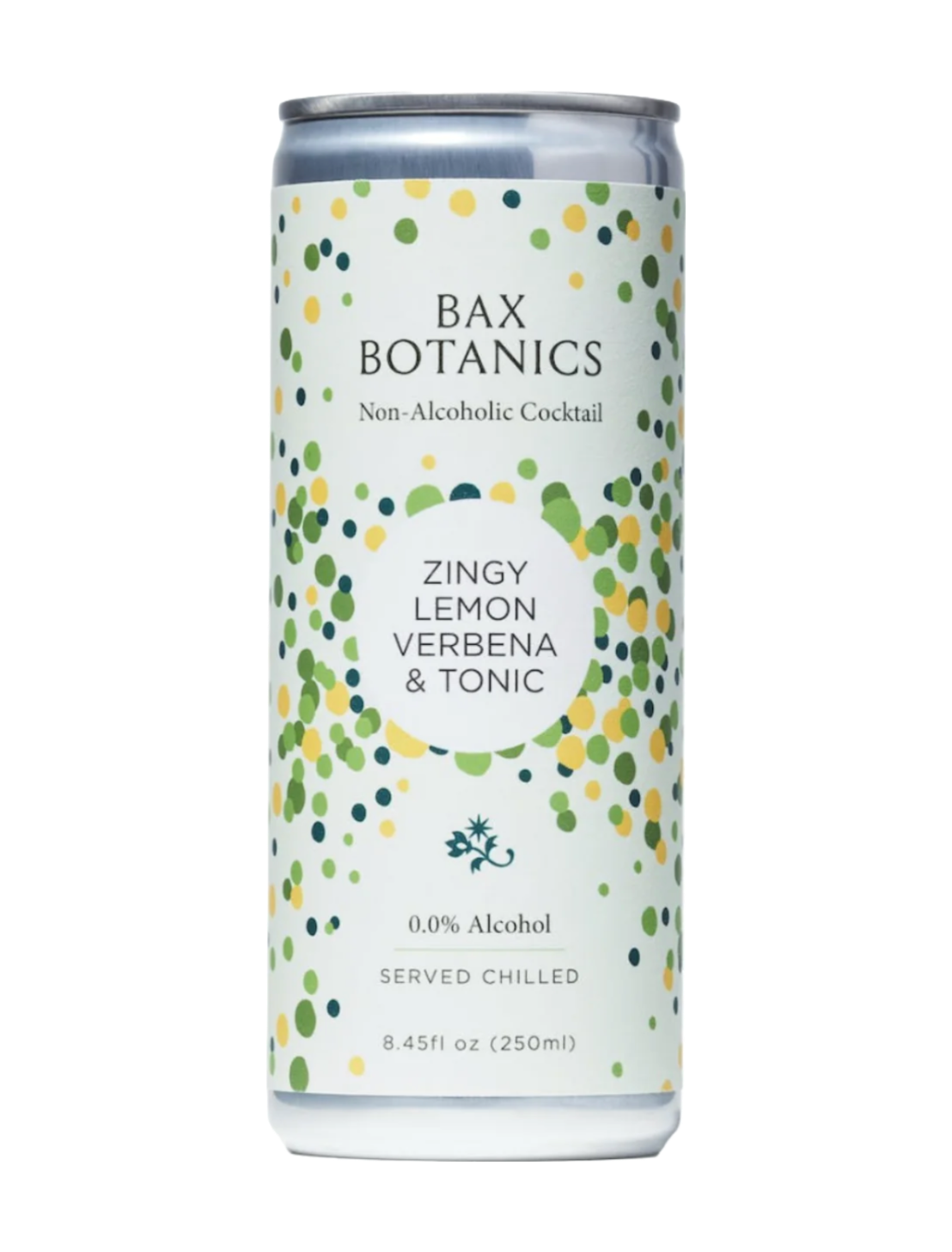 A can of Bax Botanics Zingy Lemon Verbena & Tonic in front of a plain white background