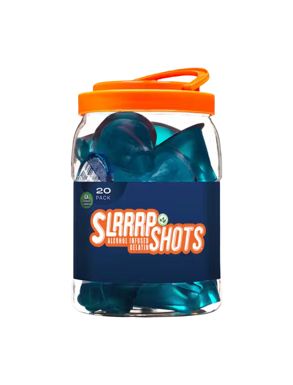 Container of Blue Raspberry Smash SLRRRP with orange lid in front of a plain white background