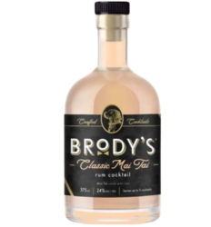 An elegant bottle of Brody's Classic Mai Tai in front of a plain, white background