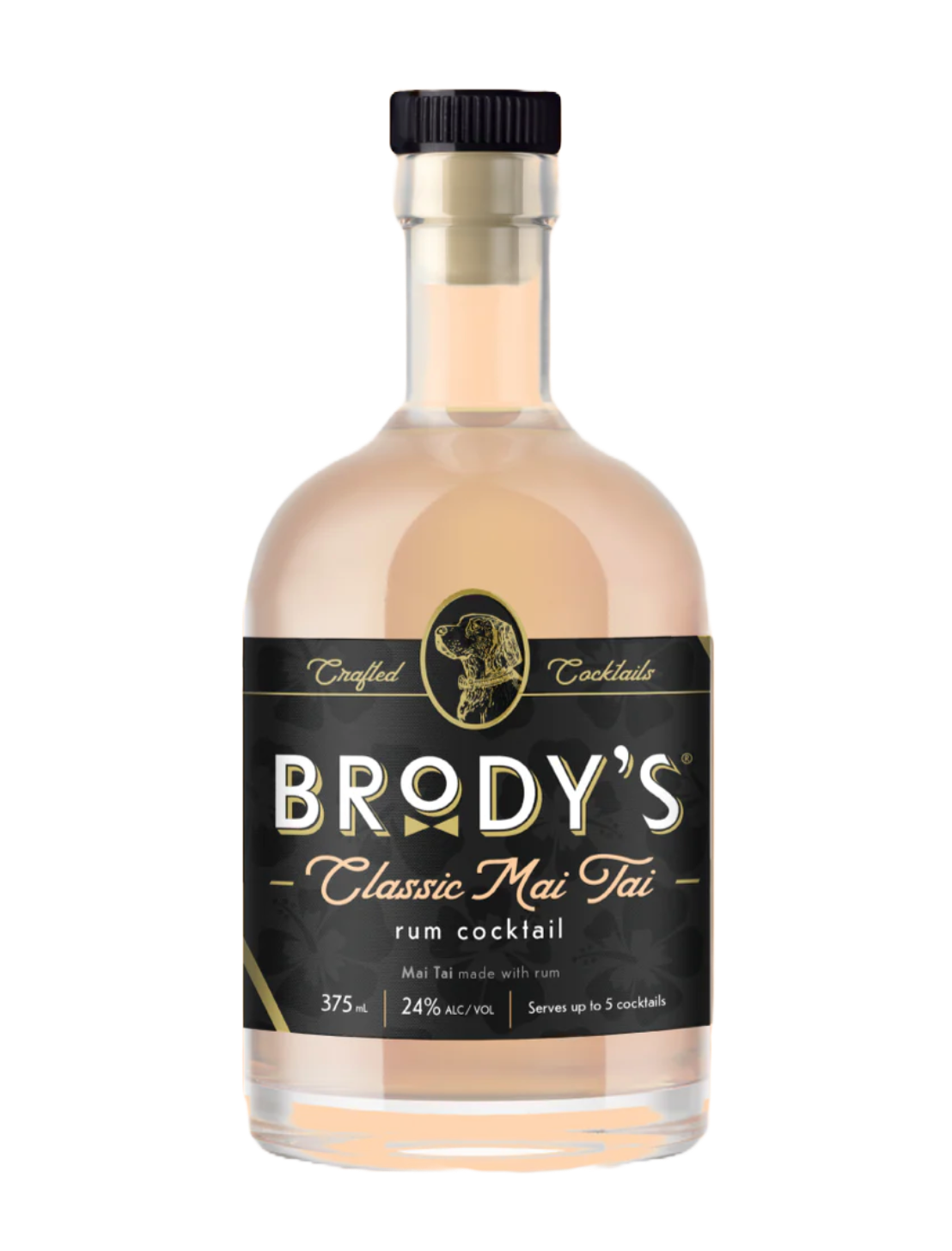 A bottle of Brody's Classic Mai Tai - Rum Cocktail in front of a plain white background