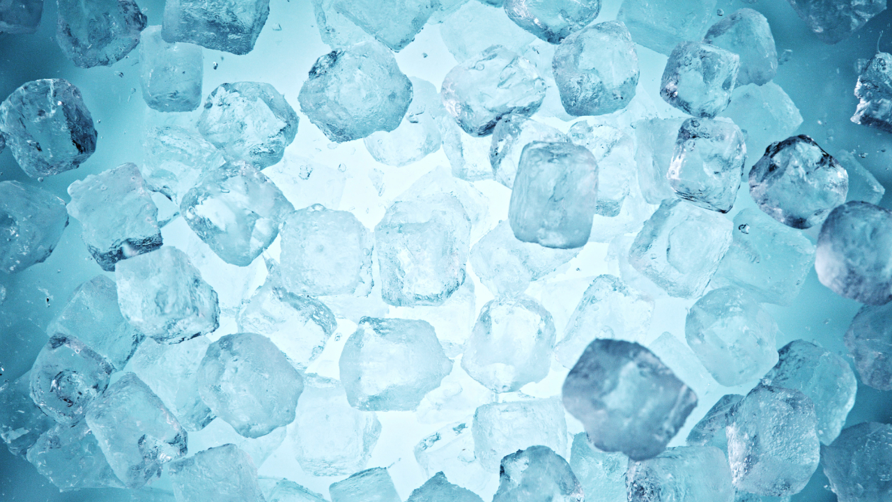 A close shot of several ice cubes