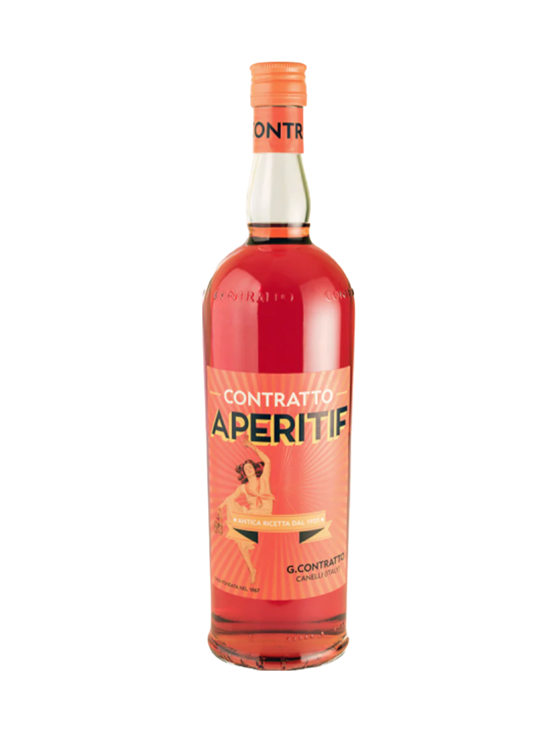 A bottle of liqueur. A vibrant blend of 28 natural herbs and spices with a beautiful orange hue. Perfect for crafting refreshing cocktails