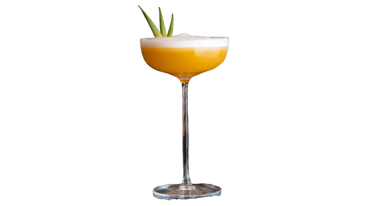 A French Martini with pineapple garnish, a romantic drink on a translucent background