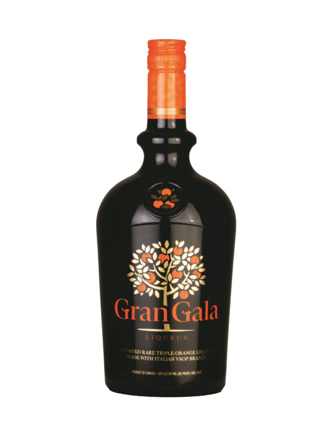Sophisticated Gran Gala bottle, encapsulating the fusion of Italian brandy, French Cognac, and lively orange flavors.