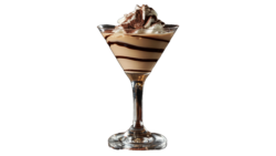 A romantic drink, a mudslide cocktail with whipped cream, in front of a translucent background