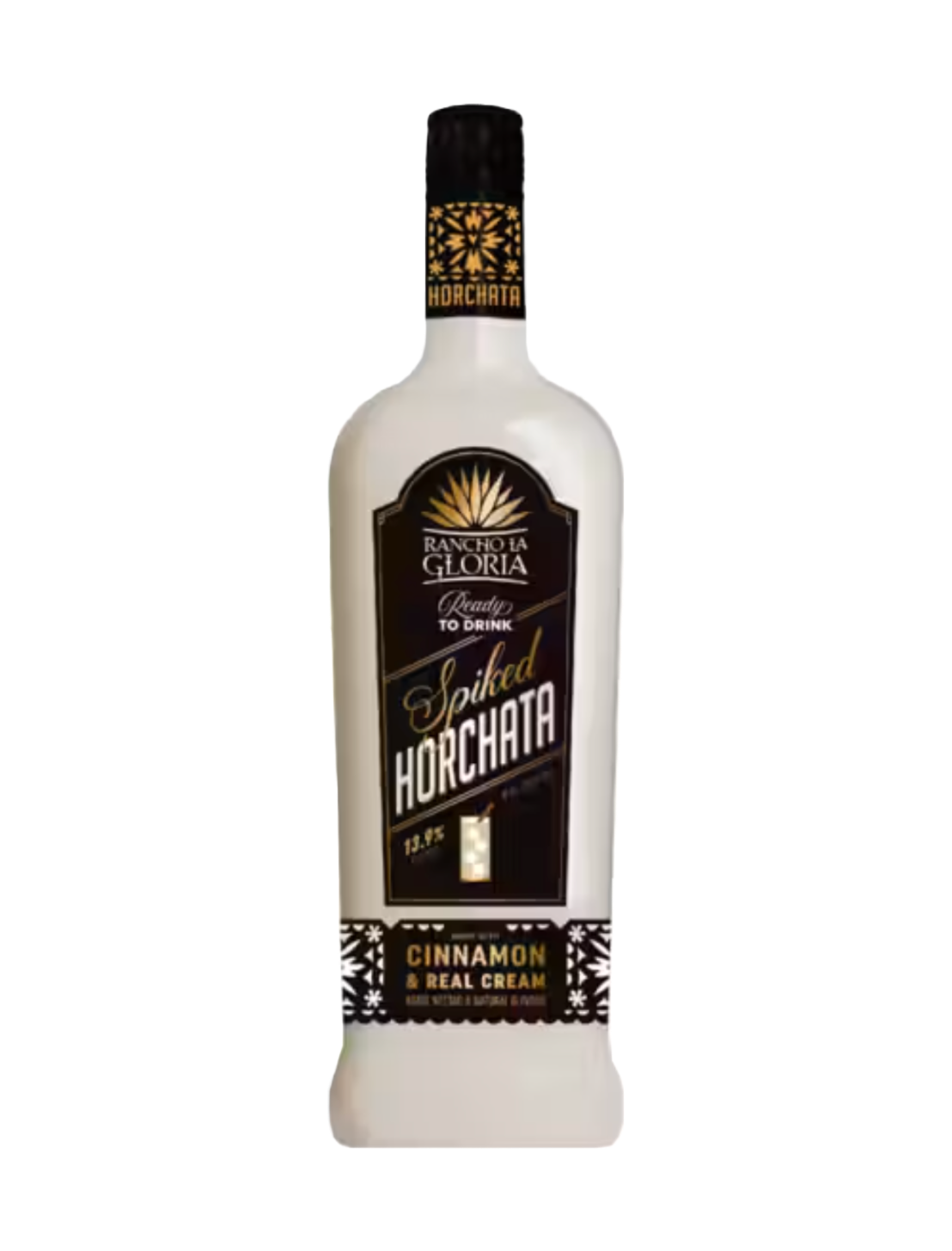 A bottle of Rancho La Gloria Spiked Horchata in front of a plain white background