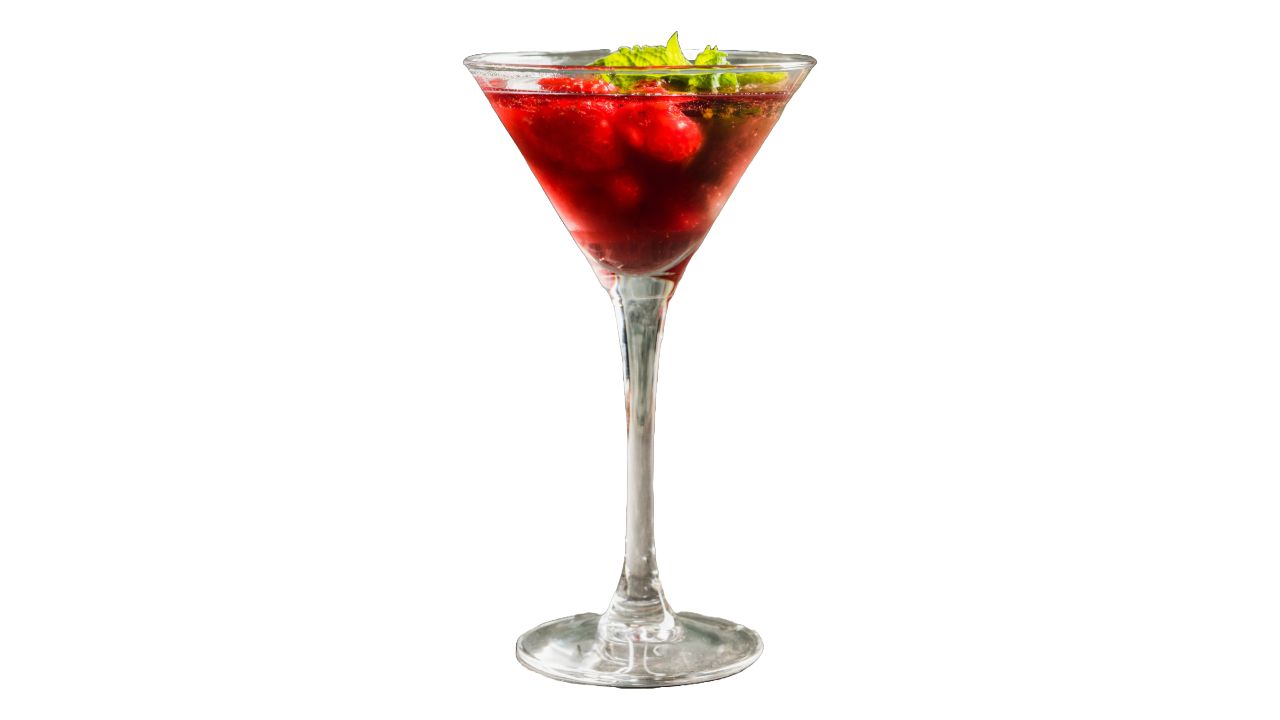 A romantic Raspberry Martini drink with a blank, translucent background