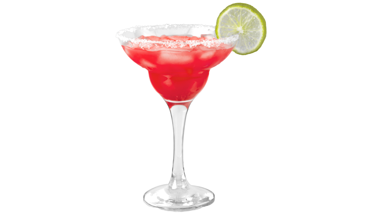 Strawberry Margarita, a romantic drink, in front of a plain background