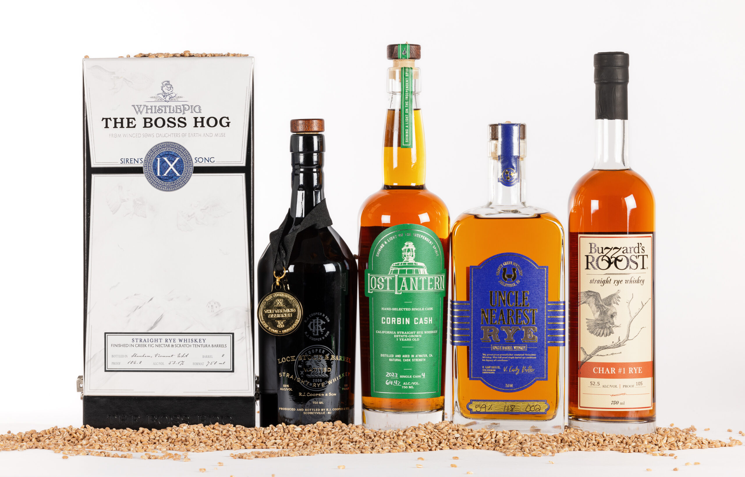 Bottles of the Rye Whiskey finalists of The Tasting Alliance San Francisco World Spirits Competition 2023