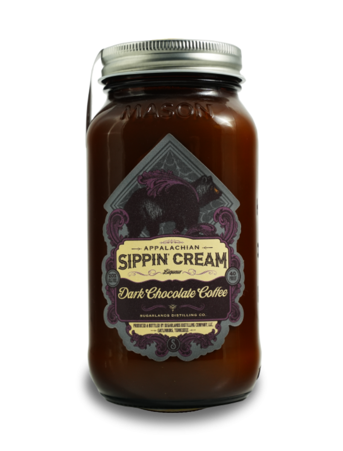 Dark Chocolate Coffee Sippin' Cream in a rustic mason jar with a airtight lid
