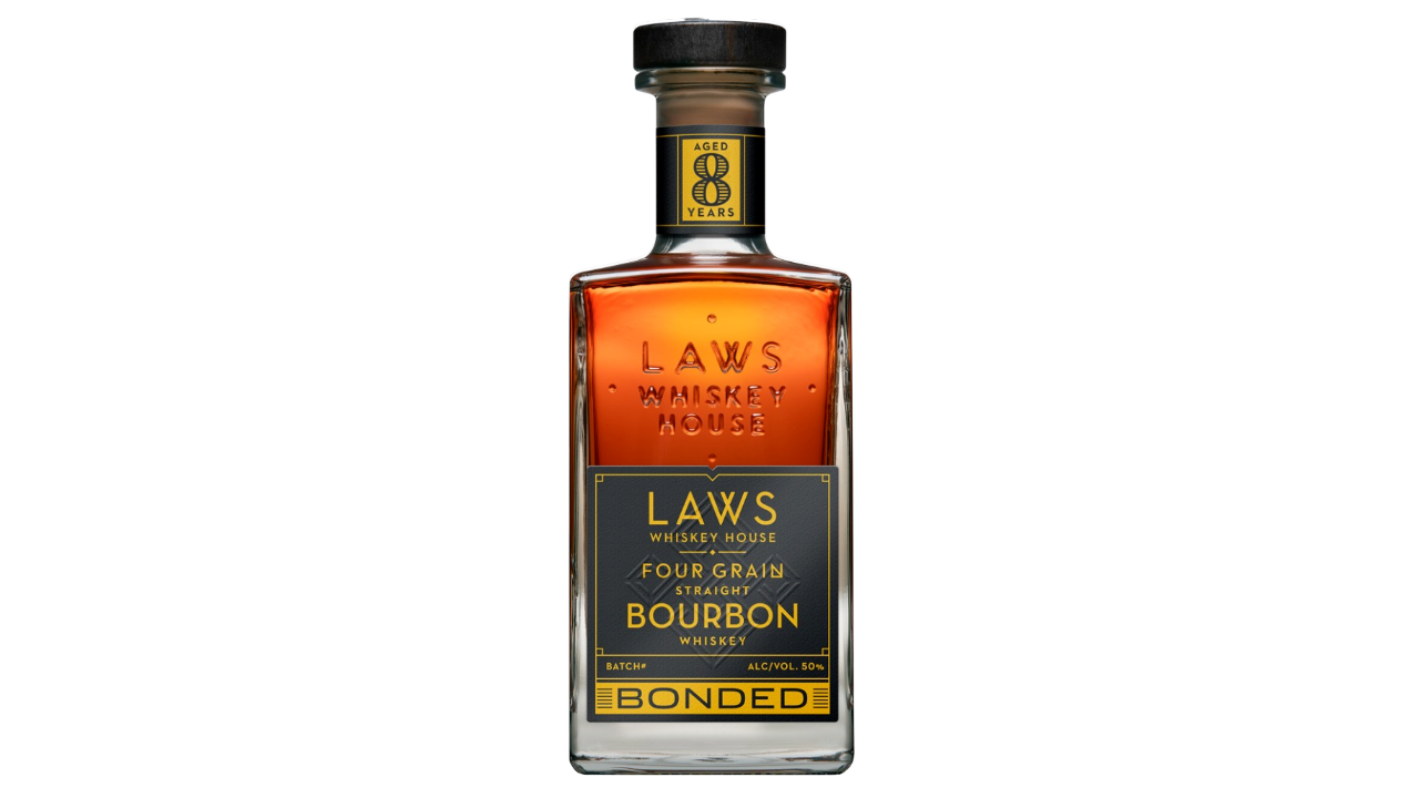 A bottle of Laws Whiskey Bonded Four Grain Bourbon, one of the top bourbons of 2024