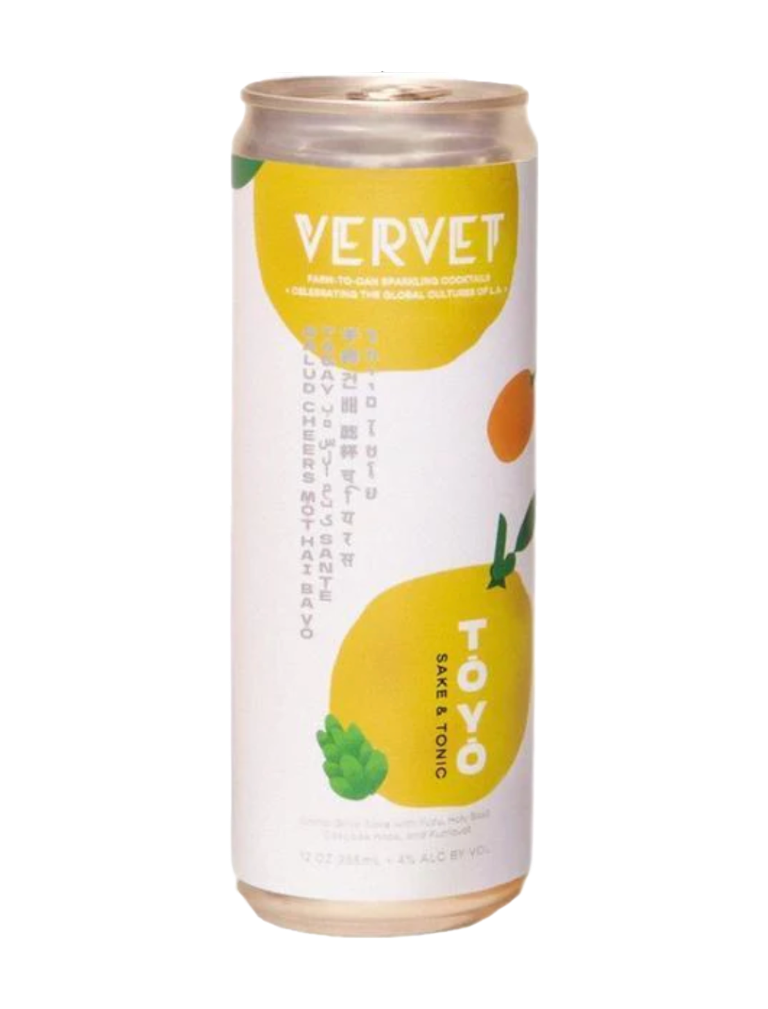 A can of Vervet TOYO Yuzu Sake Tonic in front of a white background