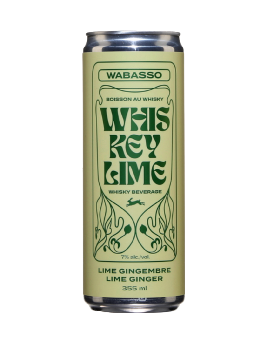 A green can of Wabasso WhisKeyLime in front of a plain white background