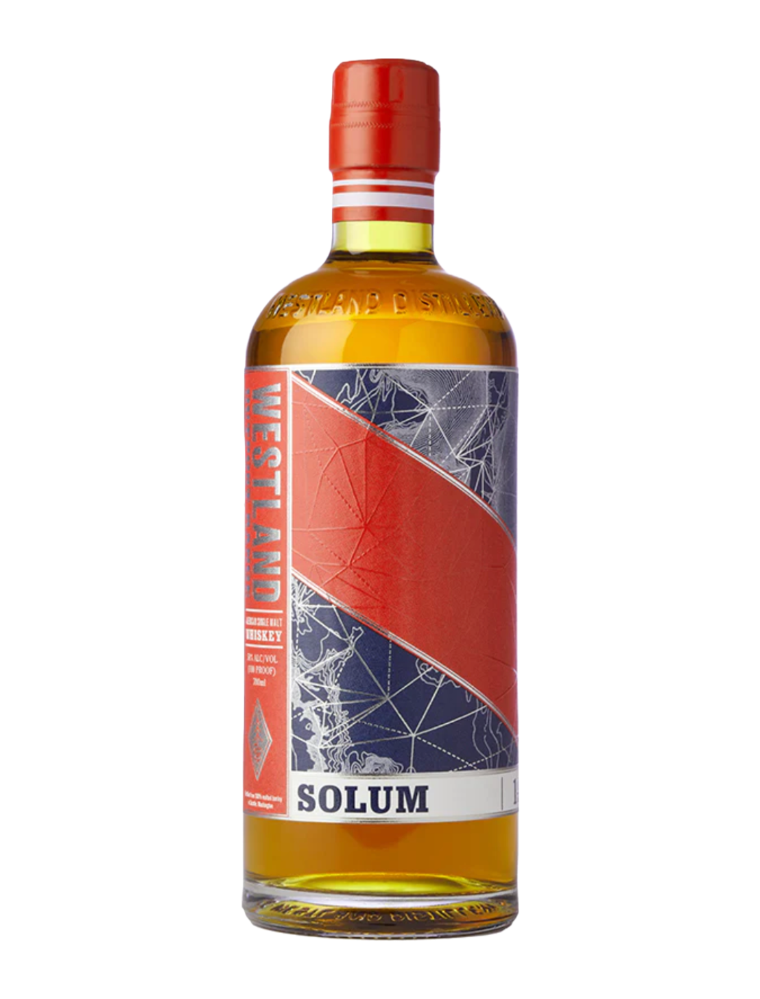 An elegant bottle of Westland Distillery Solum Edition 1 in front of a plain white background